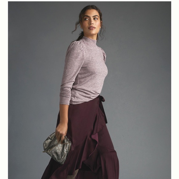 Anthropologie Dolan Puff Sleeve Mock Neck Top in Lilac NWT-Sm - Picture 4 of 12